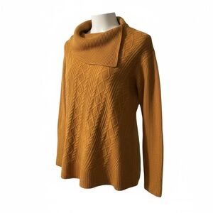 Anthropologie Sylvie Cable Knit Sweater Size XS Split Neck Sailor Mustard Gold